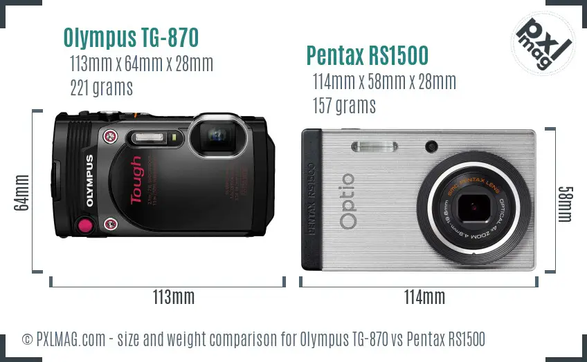 Olympus TG-870 vs Pentax RS1500 size comparison