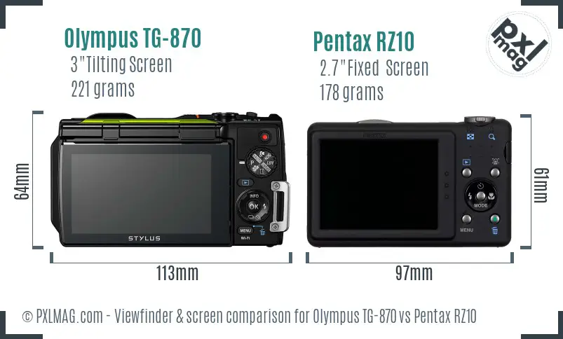 Olympus TG-870 vs Pentax RZ10 Screen and Viewfinder comparison