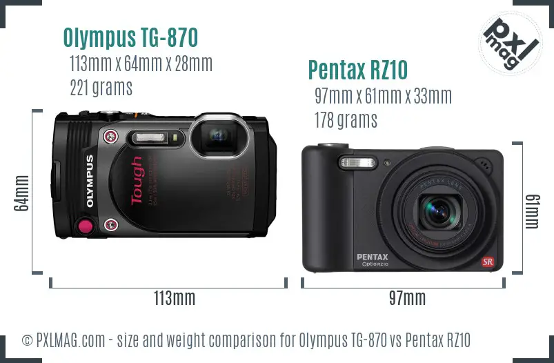 Olympus TG-870 vs Pentax RZ10 size comparison