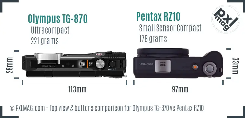Olympus TG-870 vs Pentax RZ10 top view buttons comparison