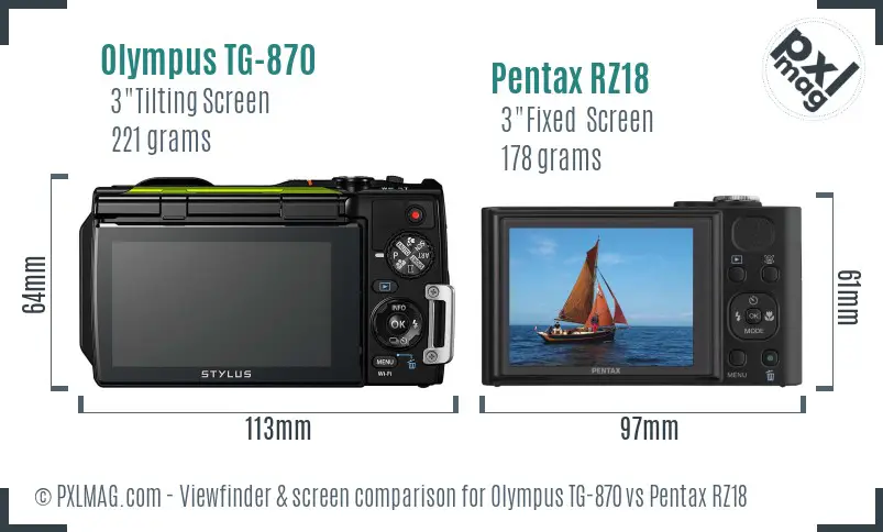 Olympus TG-870 vs Pentax RZ18 Screen and Viewfinder comparison