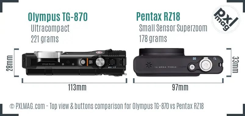 Olympus TG-870 vs Pentax RZ18 top view buttons comparison