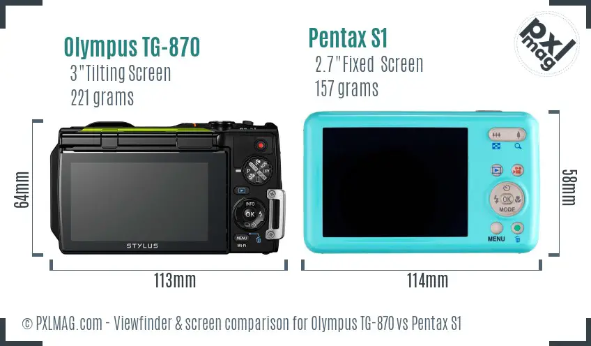 Olympus TG-870 vs Pentax S1 Screen and Viewfinder comparison