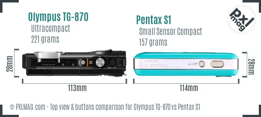 Olympus TG-870 vs Pentax S1 top view buttons comparison