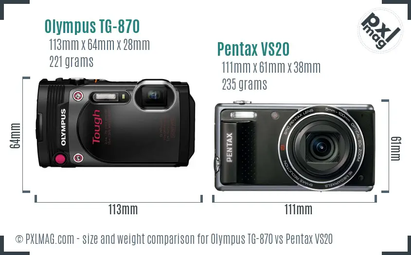 Olympus TG-870 vs Pentax VS20 size comparison