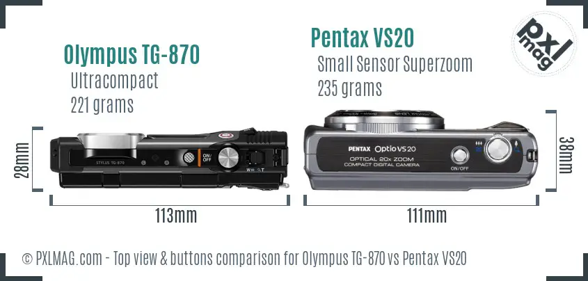 Olympus TG-870 vs Pentax VS20 top view buttons comparison