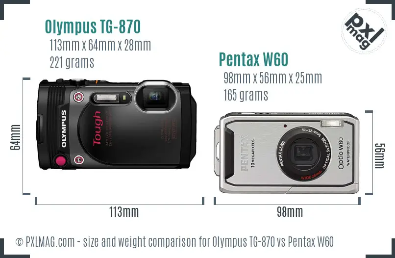 Olympus TG-870 vs Pentax W60 size comparison