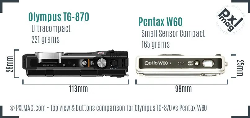 Olympus TG-870 vs Pentax W60 top view buttons comparison