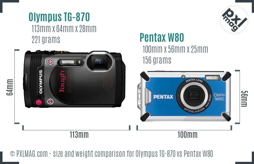 Olympus TG-870 vs Pentax W80 size comparison