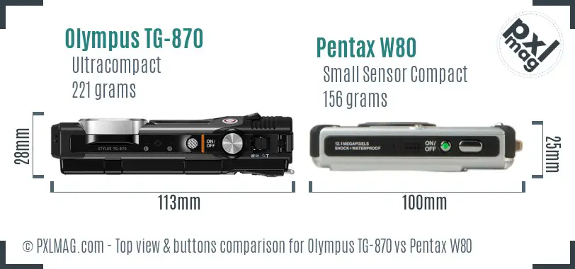 Olympus TG-870 vs Pentax W80 top view buttons comparison