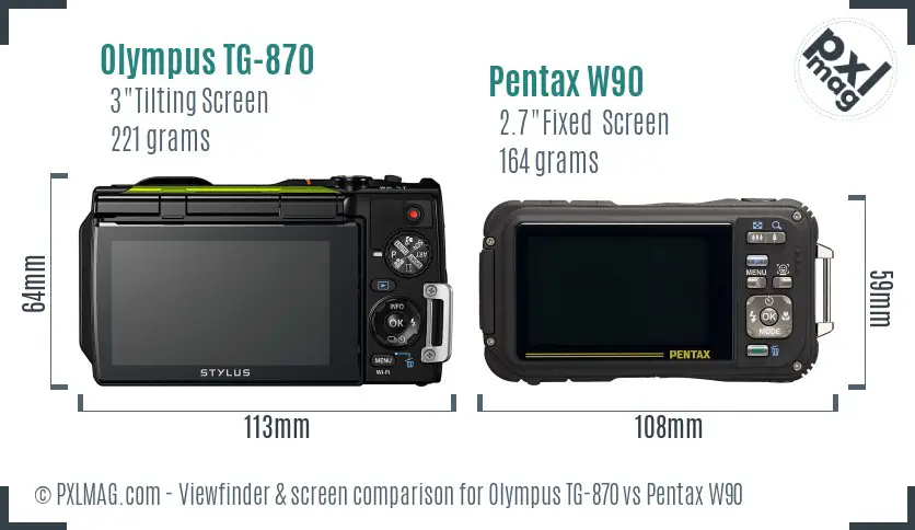 Olympus TG-870 vs Pentax W90 Screen and Viewfinder comparison