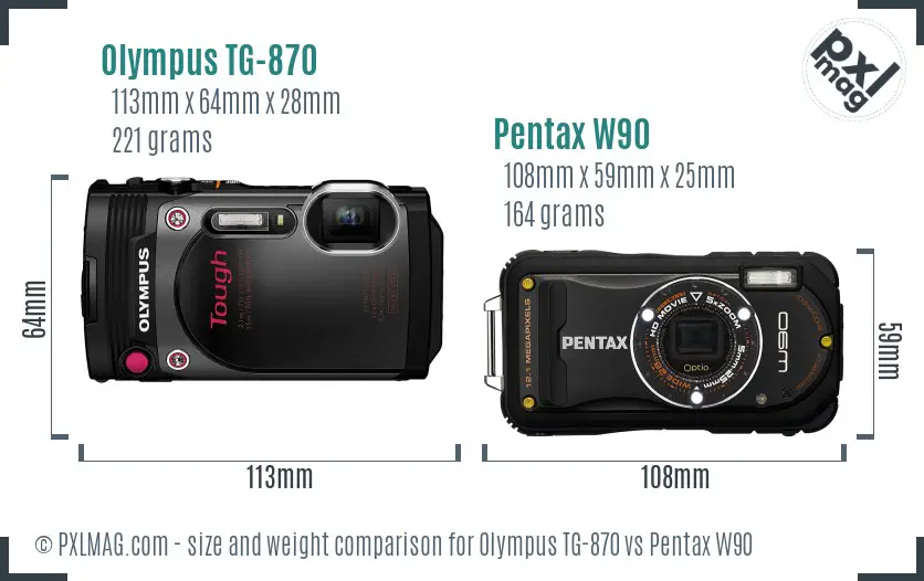 Olympus TG-870 vs Pentax W90 size comparison