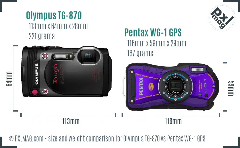 Olympus TG-870 vs Pentax WG-1 GPS size comparison