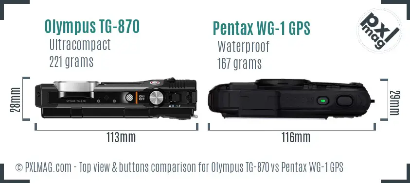 Olympus TG-870 vs Pentax WG-1 GPS top view buttons comparison