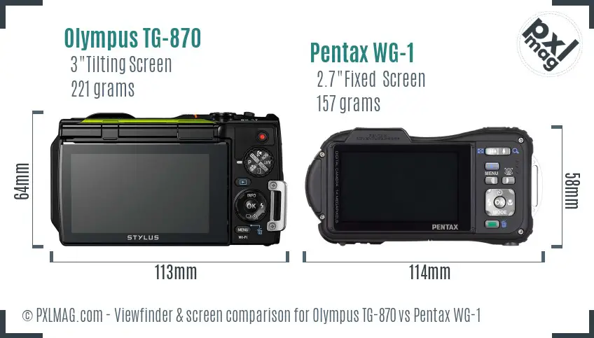 Olympus TG-870 vs Pentax WG-1 Screen and Viewfinder comparison