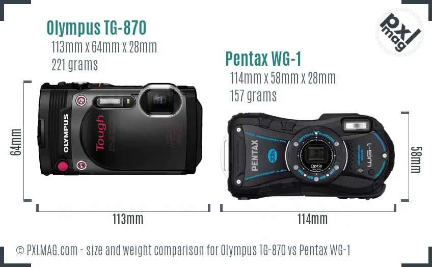 Olympus TG-870 vs Pentax WG-1 size comparison