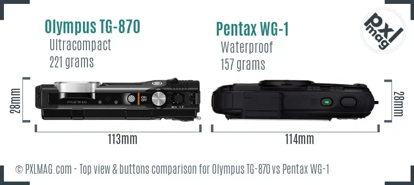 Olympus TG-870 vs Pentax WG-1 top view buttons comparison