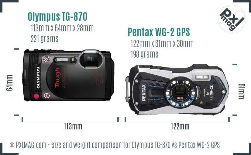 Olympus TG-870 vs Pentax WG-2 GPS size comparison