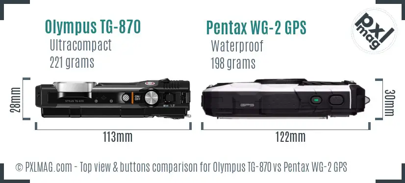 Olympus TG-870 vs Pentax WG-2 GPS top view buttons comparison