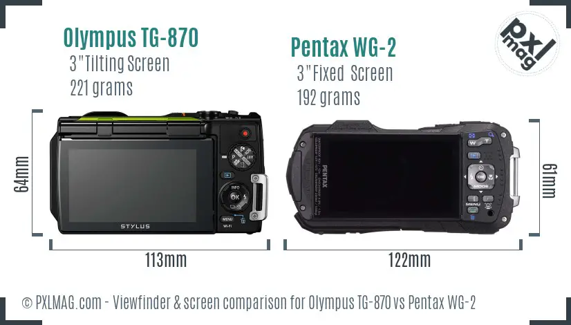 Olympus TG-870 vs Pentax WG-2 Screen and Viewfinder comparison