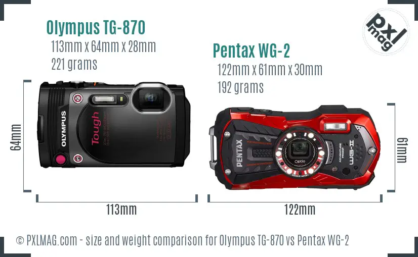 Olympus TG-870 vs Pentax WG-2 size comparison