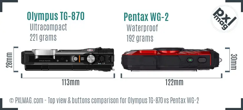 Olympus TG-870 vs Pentax WG-2 top view buttons comparison