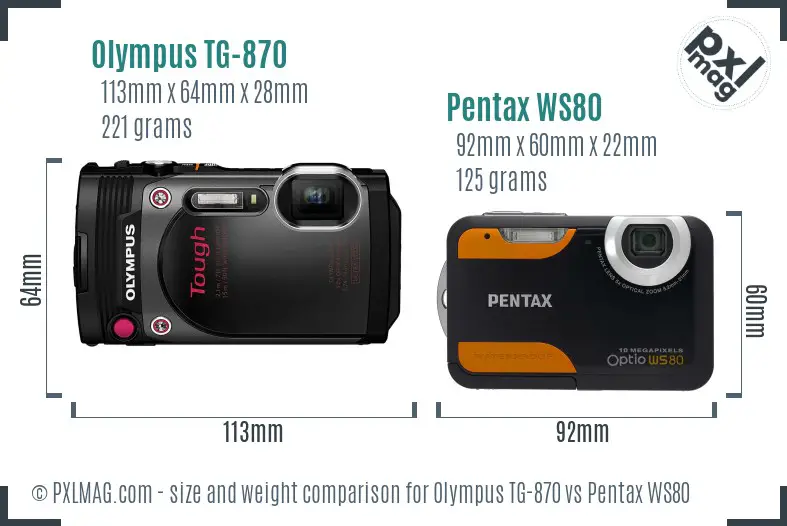 Olympus TG-870 vs Pentax WS80 size comparison