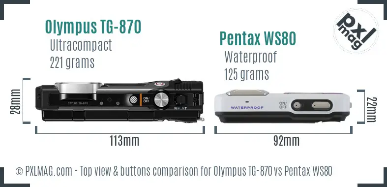 Olympus TG-870 vs Pentax WS80 top view buttons comparison