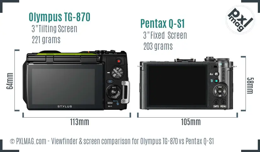 Olympus TG-870 vs Pentax Q-S1 Screen and Viewfinder comparison