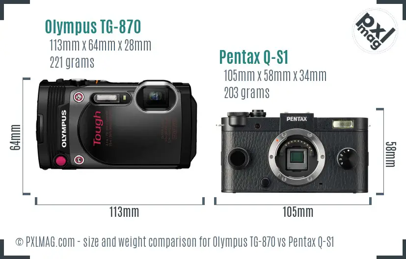 Olympus TG-870 vs Pentax Q-S1 size comparison