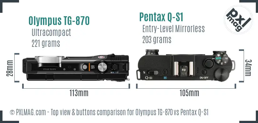 Olympus TG-870 vs Pentax Q-S1 top view buttons comparison