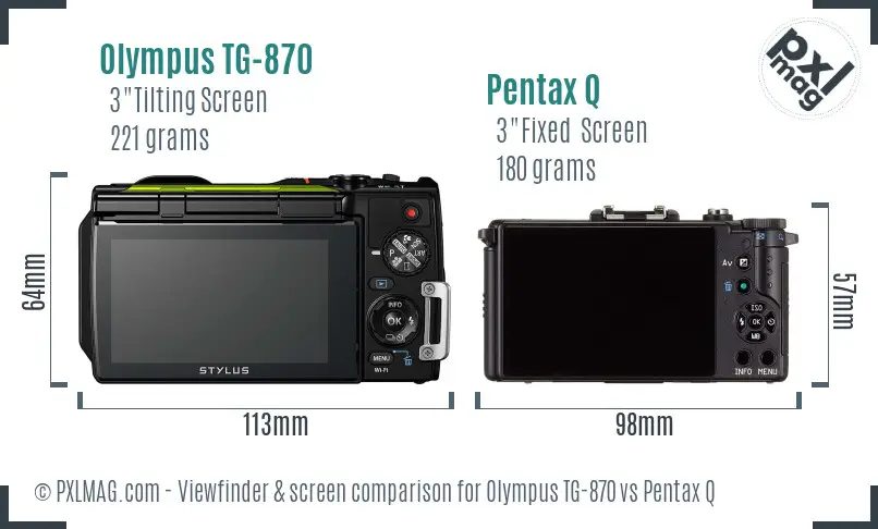 Olympus TG-870 vs Pentax Q Screen and Viewfinder comparison