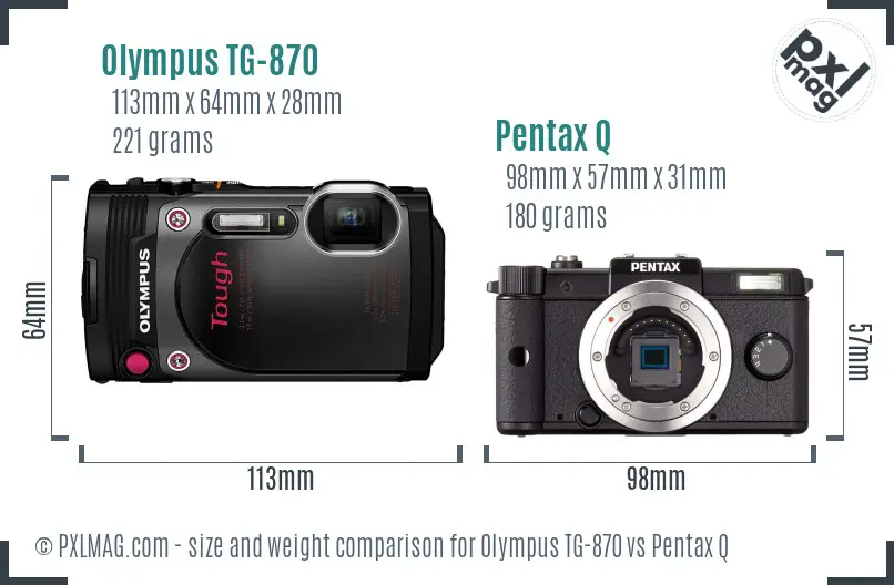 Olympus TG-870 vs Pentax Q size comparison