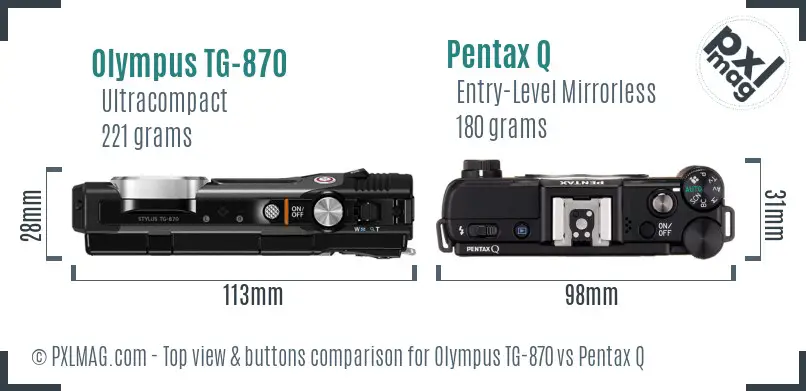 Olympus TG-870 vs Pentax Q top view buttons comparison