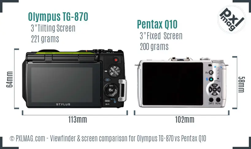 Olympus TG-870 vs Pentax Q10 Screen and Viewfinder comparison