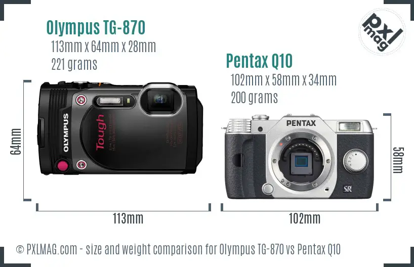 Olympus TG-870 vs Pentax Q10 size comparison