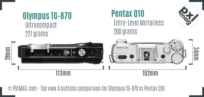 Olympus TG-870 vs Pentax Q10 top view buttons comparison