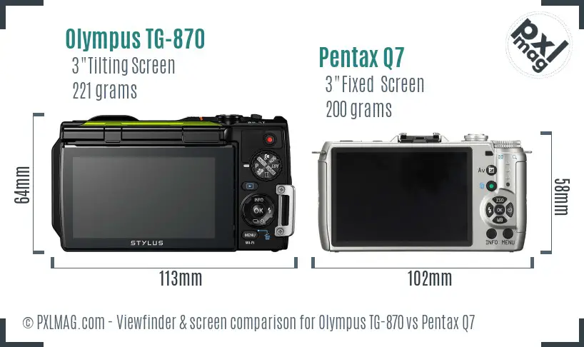 Olympus TG-870 vs Pentax Q7 Screen and Viewfinder comparison
