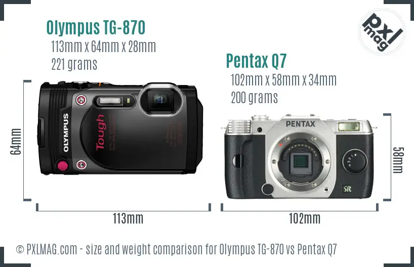Olympus TG-870 vs Pentax Q7 size comparison