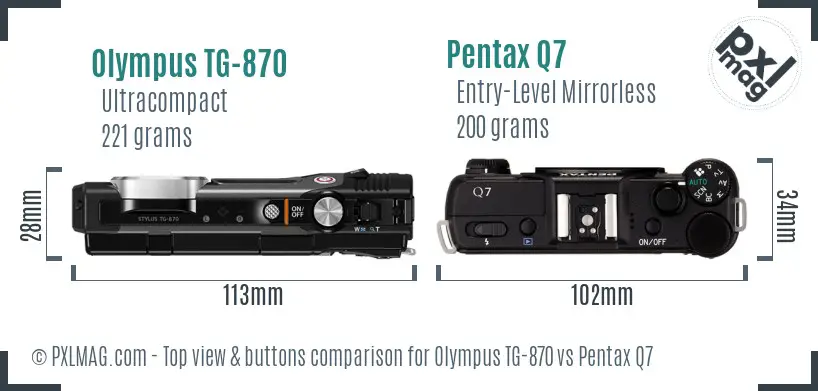 Olympus TG-870 vs Pentax Q7 top view buttons comparison