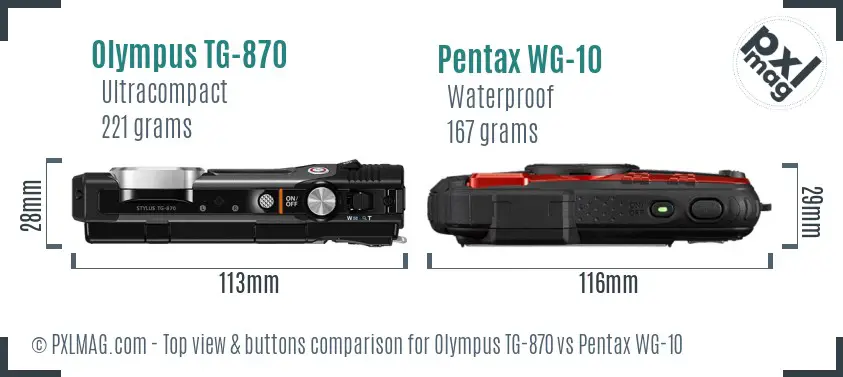 Olympus TG-870 vs Pentax WG-10 top view buttons comparison Olympus TG-870 vs Pentax WG-10 top view buttons comparison