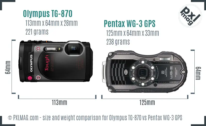 Olympus TG-870 vs Pentax WG-3 GPS size comparison Olympus TG-870 vs Pentax WG-3 GPS size comparison