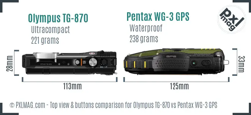 Olympus TG-870 vs Pentax WG-3 GPS top view buttons comparison Olympus TG-870 vs Pentax WG-3 GPS top view buttons comparison