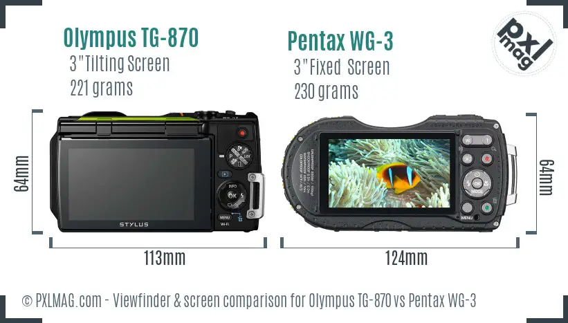 Olympus TG-870 vs Pentax WG-3 Screen and Viewfinder comparison