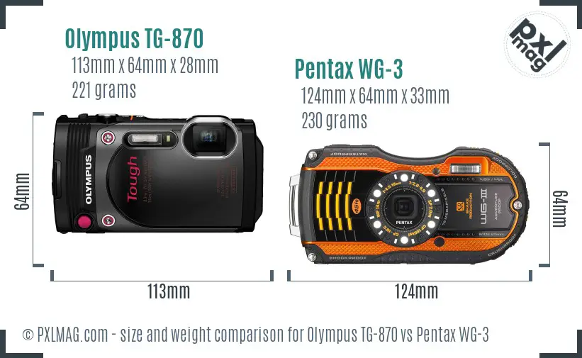 Olympus TG-870 vs Pentax WG-3 size comparison