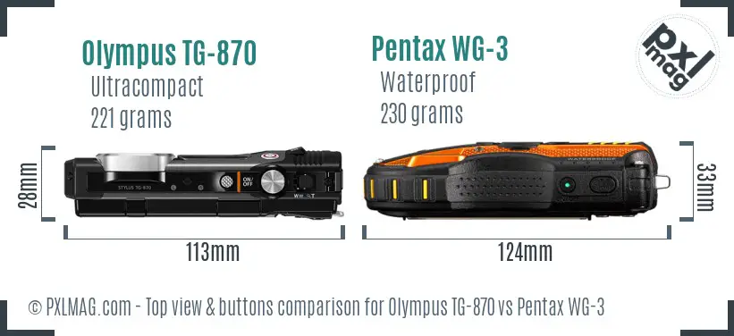 Olympus TG-870 vs Pentax WG-3 top view buttons comparison