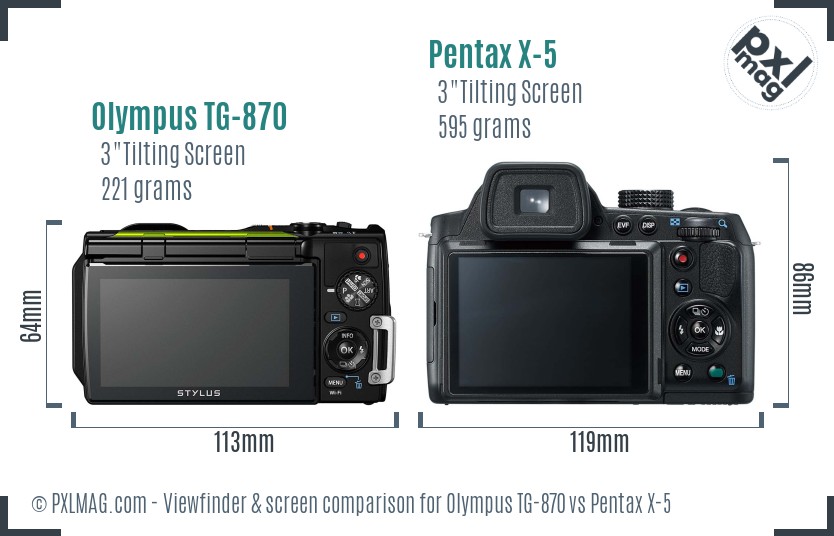 Olympus TG-870 vs Pentax X-5 Screen and Viewfinder comparison