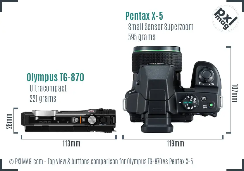 Olympus TG-870 vs Pentax X-5 top view buttons comparison
