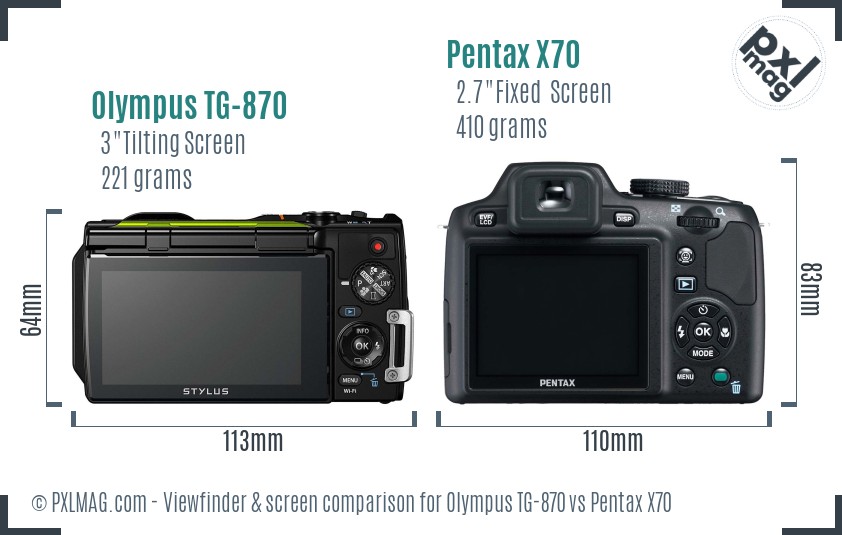Olympus TG-870 vs Pentax X70 Screen and Viewfinder comparison