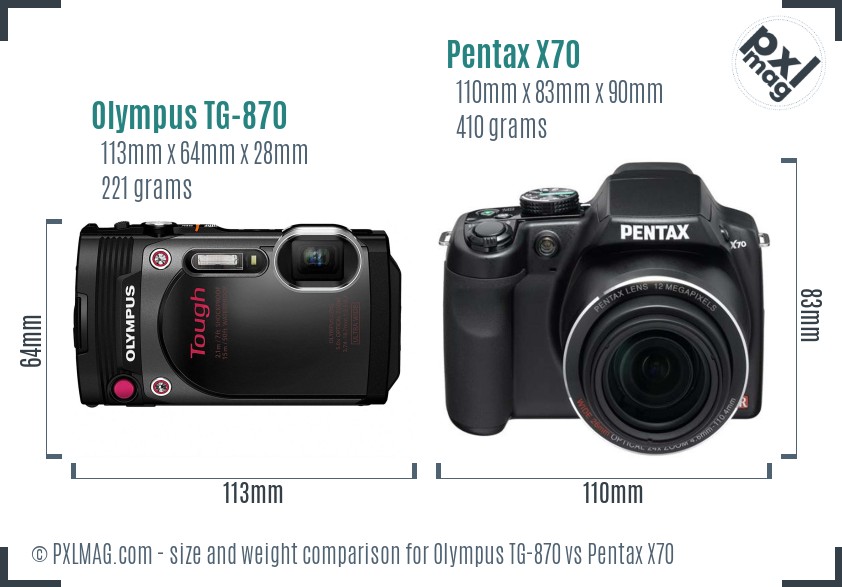 Olympus TG-870 vs Pentax X70 size comparison